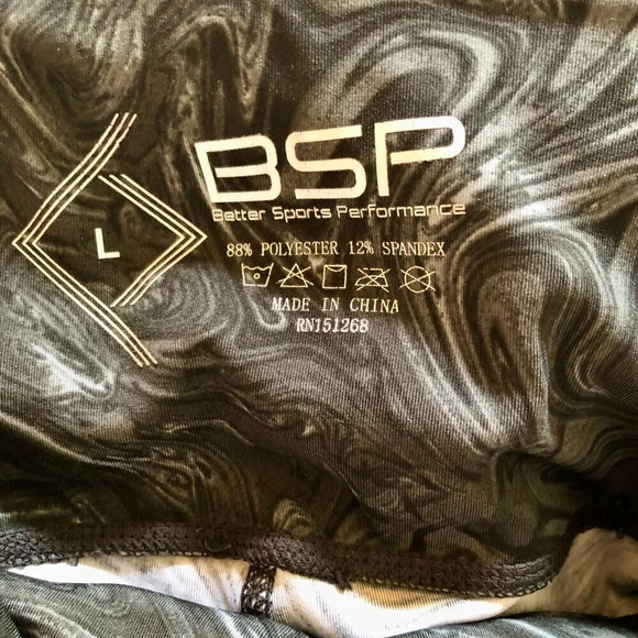 Better Sports Performance (BSP) Gray/Black Marbled Leggings w/Mesh Insert, Sz L - Picture 9 of 9